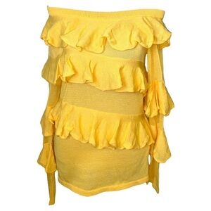 Boston Proper Yellow Ruffle Tiered Off the Shoulder Blouse Size Small